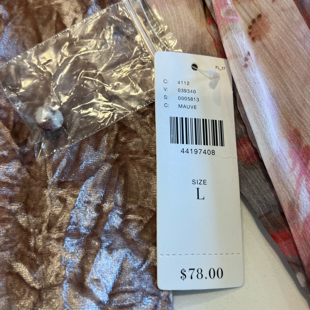 Meadow Rue for Anthropologie Crushed Velvet Top with Floral Sleeves Size L NWT - Picture 9 of 11